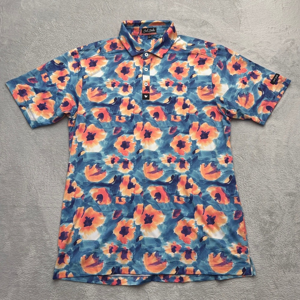 Bad Birdie Polo Shirt Mens Large Blue Orange Golf Performance Short Sleeve